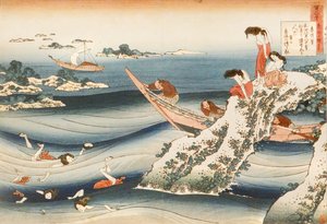 Sangi no Takamura, pescadoras dormidas de Katsushika Hokusai